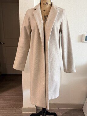 NWOT Zara Sand Beige Open Front Longline Lapel Coat Size M